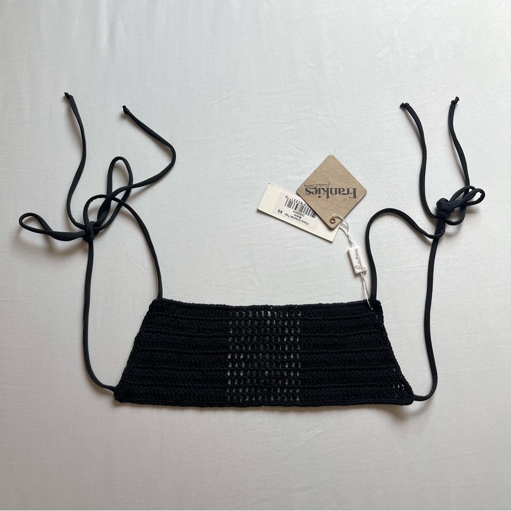 NWT FRANKIE’S BIKINIS black crochet knit backless cotton cropped top‎